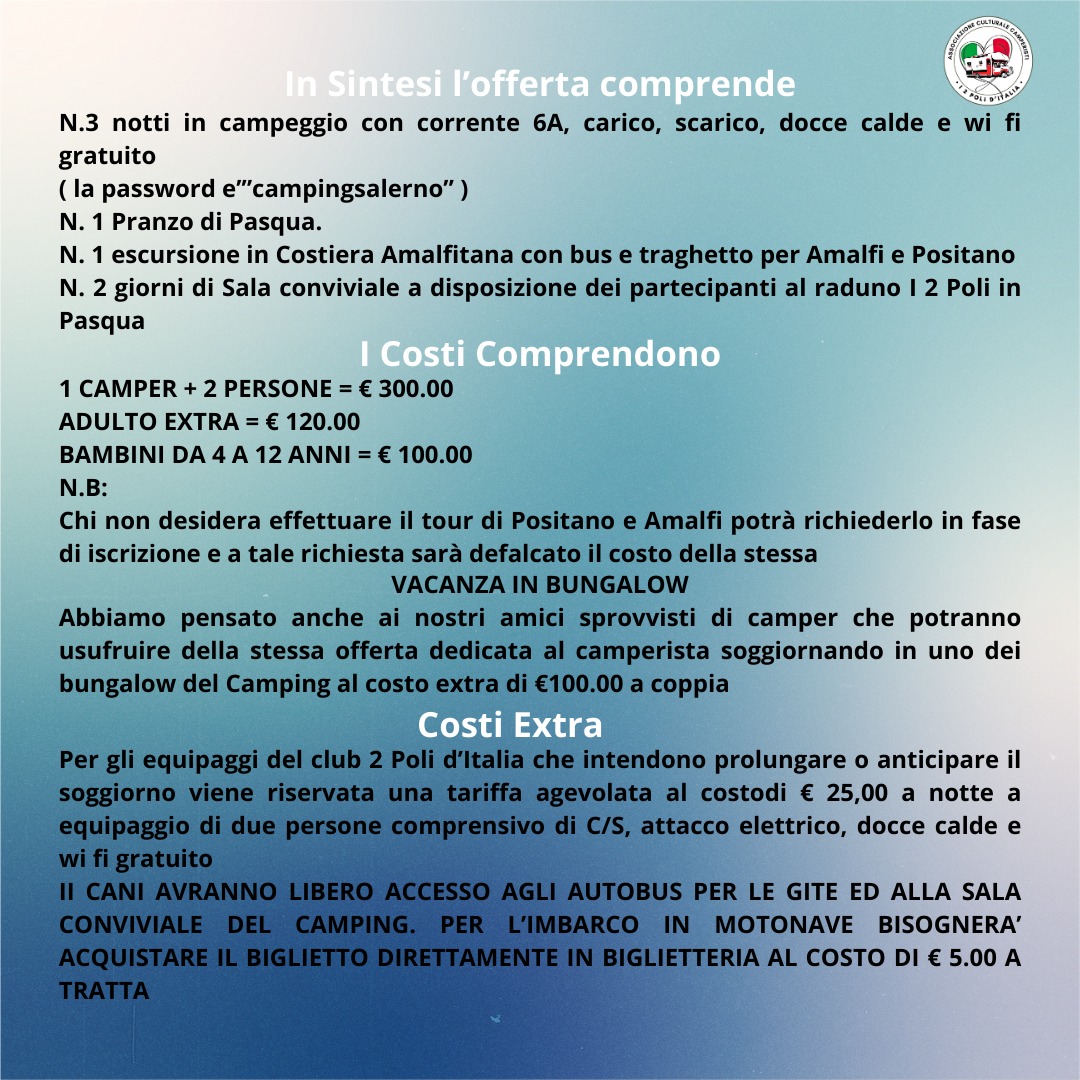 Pasqua 2026: Costiera Amalfitana in Camper